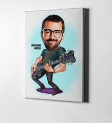 Kişiye Özel Bay Gitarist Karikatür Kanvas Tablo (50 x 70 cm.) 1