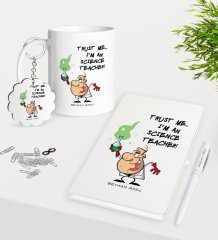 Kişiye Özel Fen Bilimleri Öğretmeni Kupa Anahtarlık Beyaz Defter Kalem Hediye Seti-5