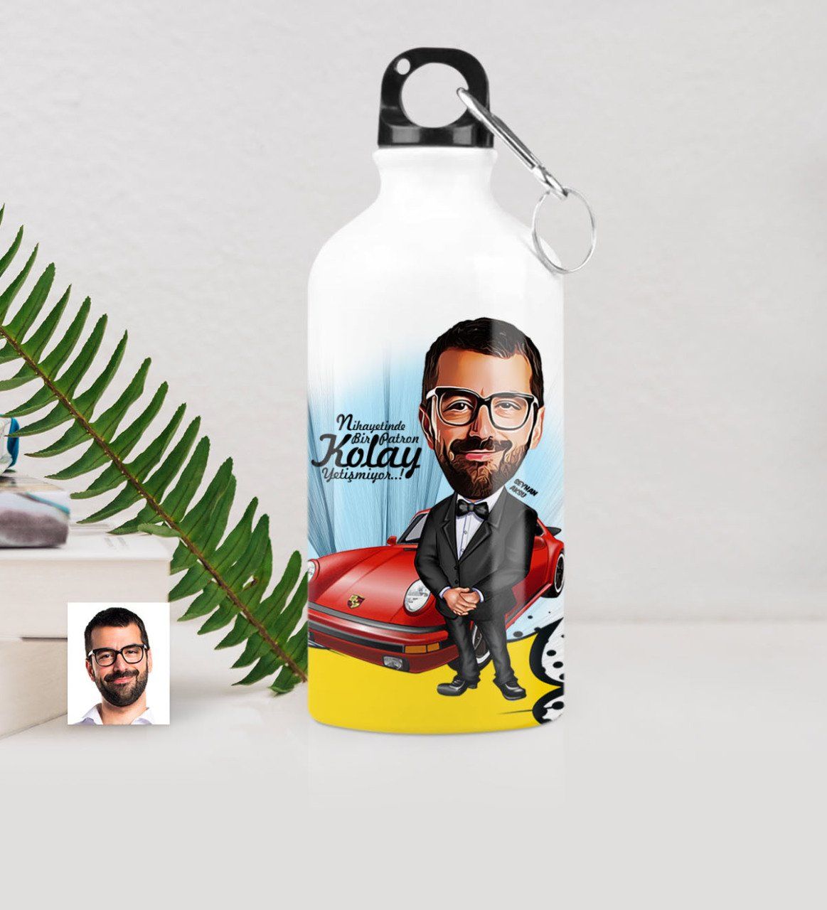 Kişiye Özel Bay Patron Karikatürlü Metal Suluk (500 ml.) 1