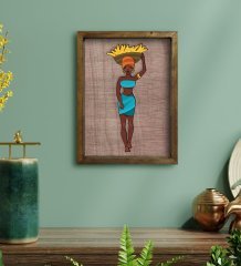 BK Home African Woman Tasarımlı Doğal Masif Ahşap Çerçeveli Tablo 45x65cm-3