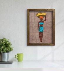 BK Home African Woman Tasarımlı Doğal Masif Ahşap Çerçeveli Tablo 45x65cm-3