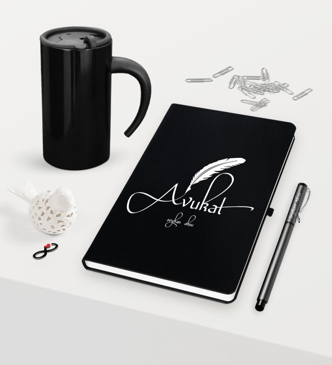 Kişiye Özel Avukat Temalı Siyah Defter Kalem ve Termos Mug Seti  - 6