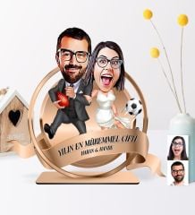 Kişiye Özel Yılın En Mükemmel Çifti Karikatürlü 3D Ahşap Biblo Plaket - 15