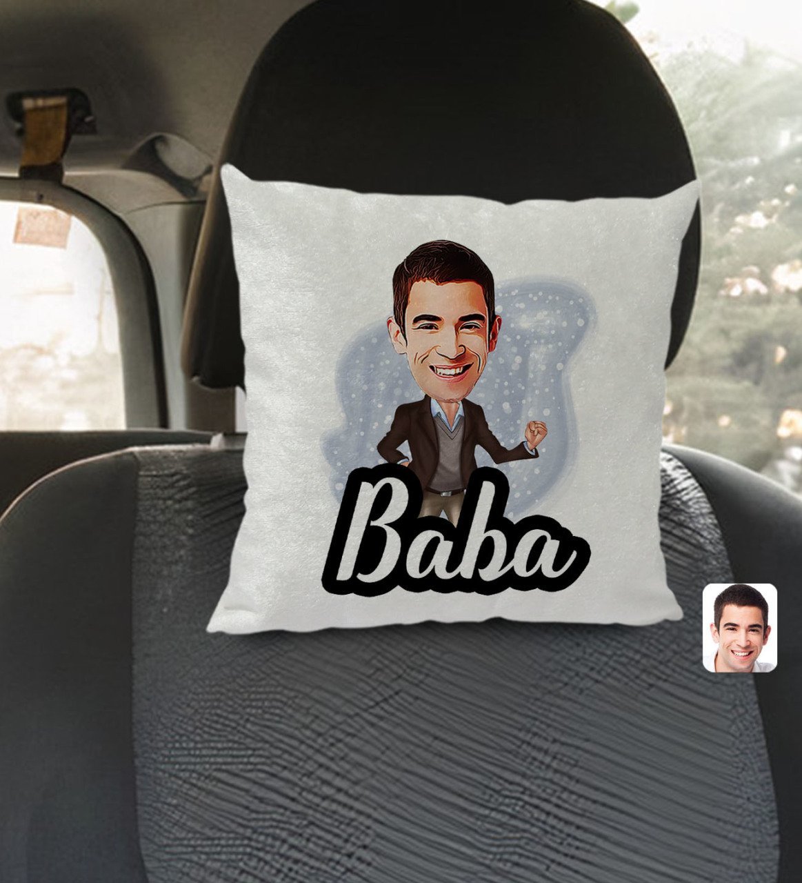 Kişiye Özel Baba Karikatürlü Kare Araç Koltuk Yastığı-1