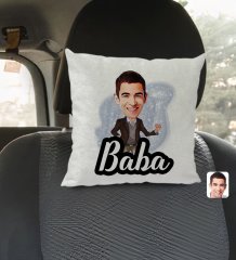 Kişiye Özel Baba Karikatürlü Kare Araç Koltuk Yastığı-1