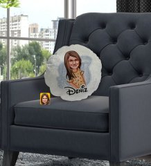 Kişiye Özel İsimli Kız Çocuk Karikatürlü Yuvarlak Dekoratif Kırlent Yastık-8
