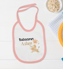 BK Kids Babasının Aslanı Tasarımlı Pembe Bebek Body Zıbın ve Mama Önlüğü Hediye Seti-1