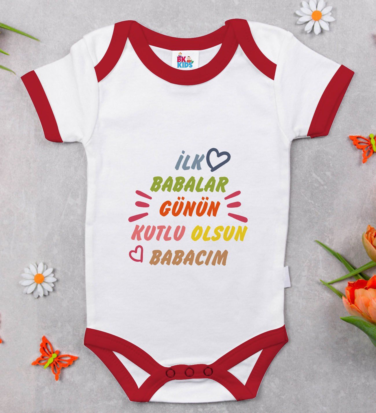 BK Kids İlk Babalar Günü Tasarımlı Kırmızı Bebek Body Zıbın-1