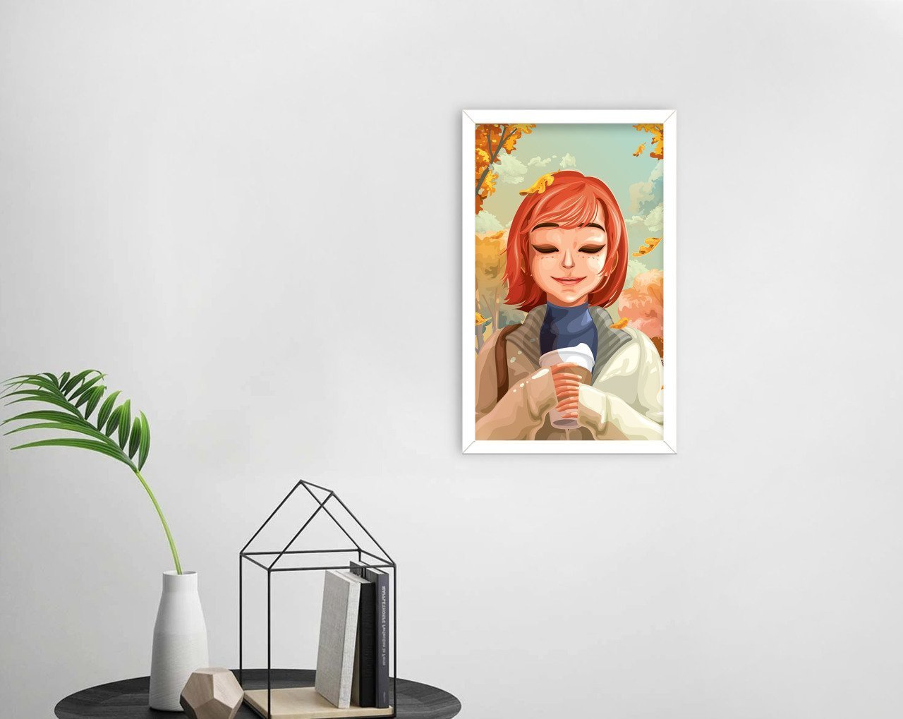 BK Home Coffee Tasarımlı Dekoratif Ahşap Beyaz Çerçeveli Tablo-1