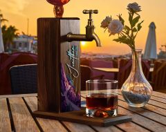 BK Gift Kişiye Özel Kabartma İsimli Tarihli Landscape Tasarımlı Musluklu Ceviz Ahşap Şarap Standı-2, Viski Çeşmesi, Babaya Hediye, İçecek Dispenseri
