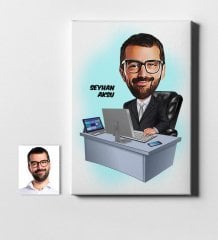Kişiye Özel Bay Genel Müdür Karikatür Kanvas Tablo (50 x 70 cm.) 1