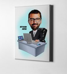 Kişiye Özel Bay Genel Müdür Karikatür Kanvas Tablo (50 x 70 cm.) 1