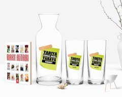 Kişiye Özel Renkli Baskılı Yarıya Kadar Değil Yaraya Kadar Tasarımlı İkili Rakı Bardağı Karaf ve Cep Kitabı Hediye Seti-3