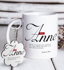 Kişiye Özel Mânâ Anne Beyaz Kupa ve Anahtarlık Hediye Seti