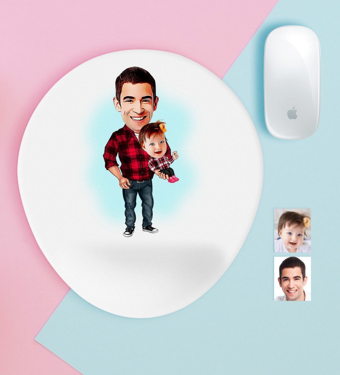 Kişiye Özel Baba Kız Karikatürlü Bilek Destekli Mouse Pad-2