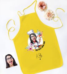 BK Gift Kişiye Özel Karikatürlü Anneler Günü Tasarımlı Sarı Mutfak Önlüğü, Aşçı Önlüğü, Şef Önlüğü, Anneye Hediye-6