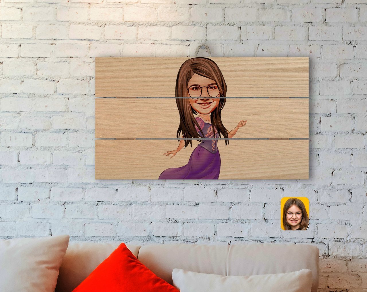 Kişiye Özel Kız Çocuk Prenses Karikatürlü Otantik Ahşap Palet Tablo-3