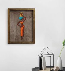 BK Home African Woman Tasarımlı Doğal Masif Ahşap Çerçeveli Tablo 45x65cm-2