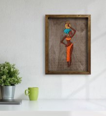 BK Home African Woman Tasarımlı Doğal Masif Ahşap Çerçeveli Tablo 45x65cm-2