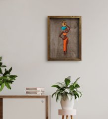 BK Home African Woman Tasarımlı Doğal Masif Ahşap Çerçeveli Tablo 45x65cm-2