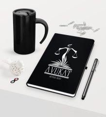 Kişiye Özel Avukat Temalı Siyah Defter Kalem ve Termos Mug Seti  - 5