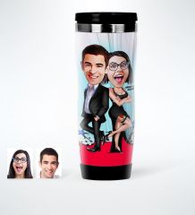 Kişiye Özel Sevgililer Karikatürlü Çelik Termos Bardak - 6