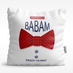 Kişiye Özel Yakışıklı Babam Tasarımlı Beyaz Saten Yastık - 1