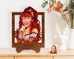 Kişiye Özel Kadın Karikatürlü Ahşap Standlı 3D Biblo-54
