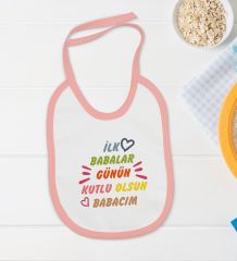 BK Kids İlk Babalar Günü Tasarımlı Pembe Bebek Body Zıbın ve Mama Önlüğü Hediye Seti-1