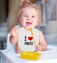 BK Kids I Love Paris Tasarımlı Bebek Mama Önlüğü - Model 1