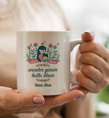 BK Gift Kişiye Özel İsimli Anne Bebek Yastık ve Kupa Bardak Hediye Seti-2, Anneye Hediye, Anneler Günü Hediyeleri