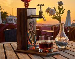 BK Gift Kişiye Özel Kabartma İsimli Tarihli Landscape Tasarımlı Musluklu Ceviz Ahşap Şarap Standı-1, Viski Çeşmesi, Babaya Hediye, İçecek Dispenseri