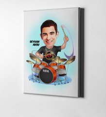 Kişiye Özel Bay Baterist Karikatür Kanvas Tablo (50 x 70 cm.) 1