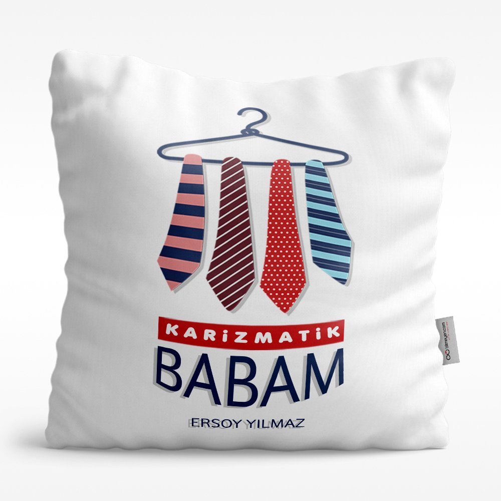 Kişiye Özel Karizmatik Babam Tasarımlı Beyaz Saten Yastık - 1