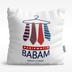 Kişiye Özel Karizmatik Babam Tasarımlı Beyaz Saten Yastık - 1
