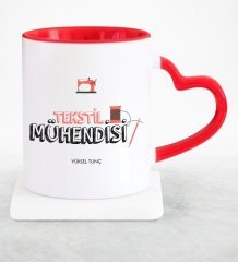 Kişiye Özel Mesleki Tekstil Mühendisi Kırmızı Kalpli Kupa Bardak - 2