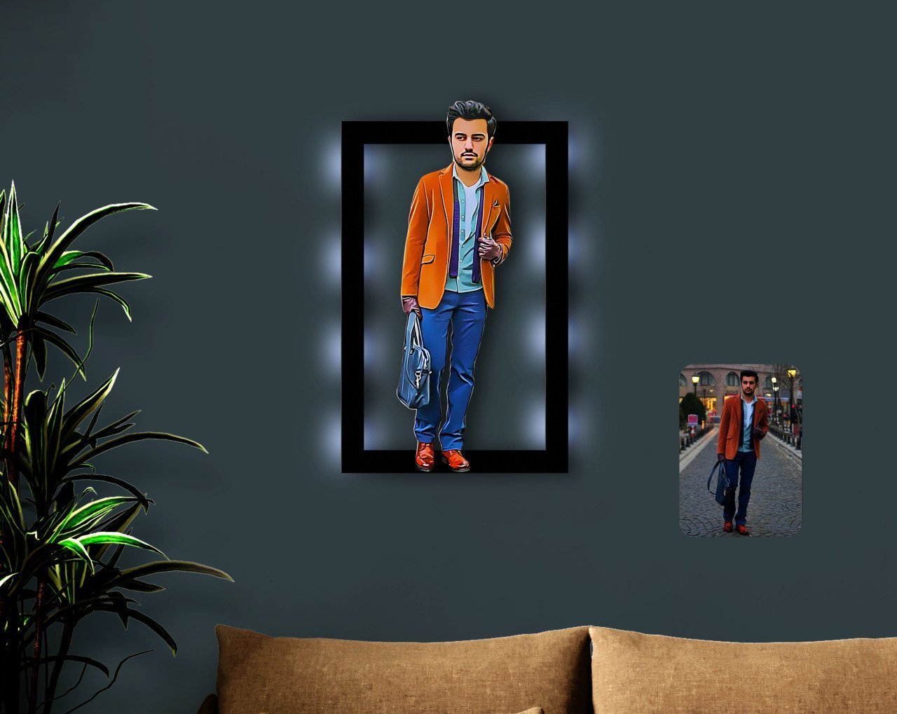 Kişiye Özel Tam Boy Erkek Karikatürlü 3D Led Işıklı Ahşap Tablo-1