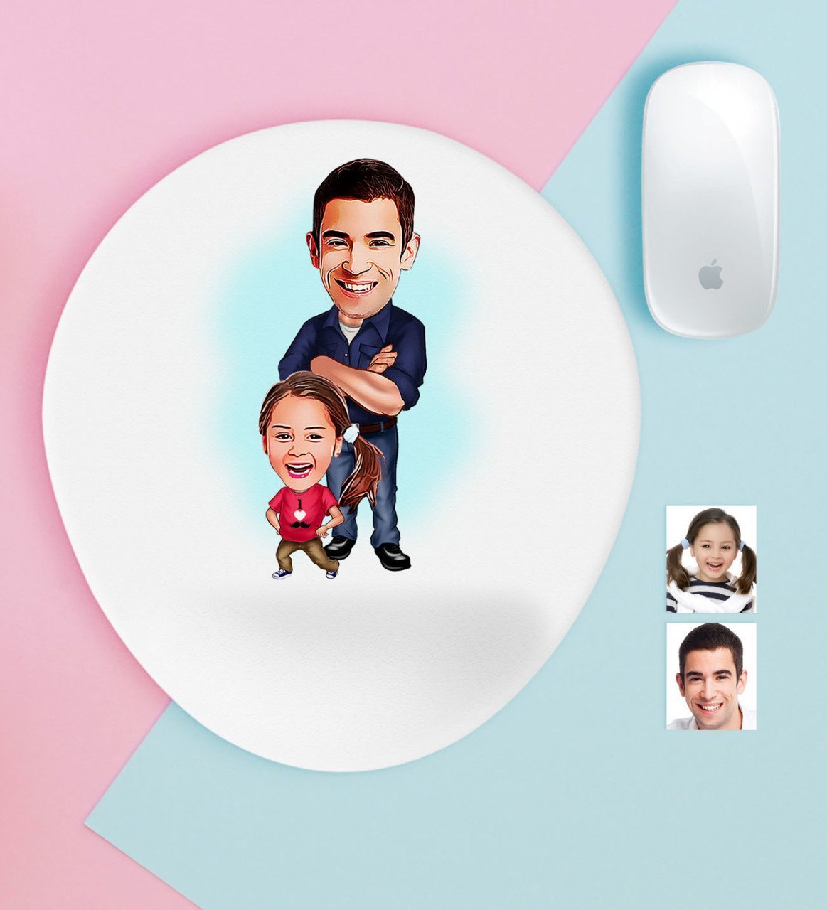 Kişiye Özel Baba Kız Karikatürlü Bilek Destekli Mouse Pad-1