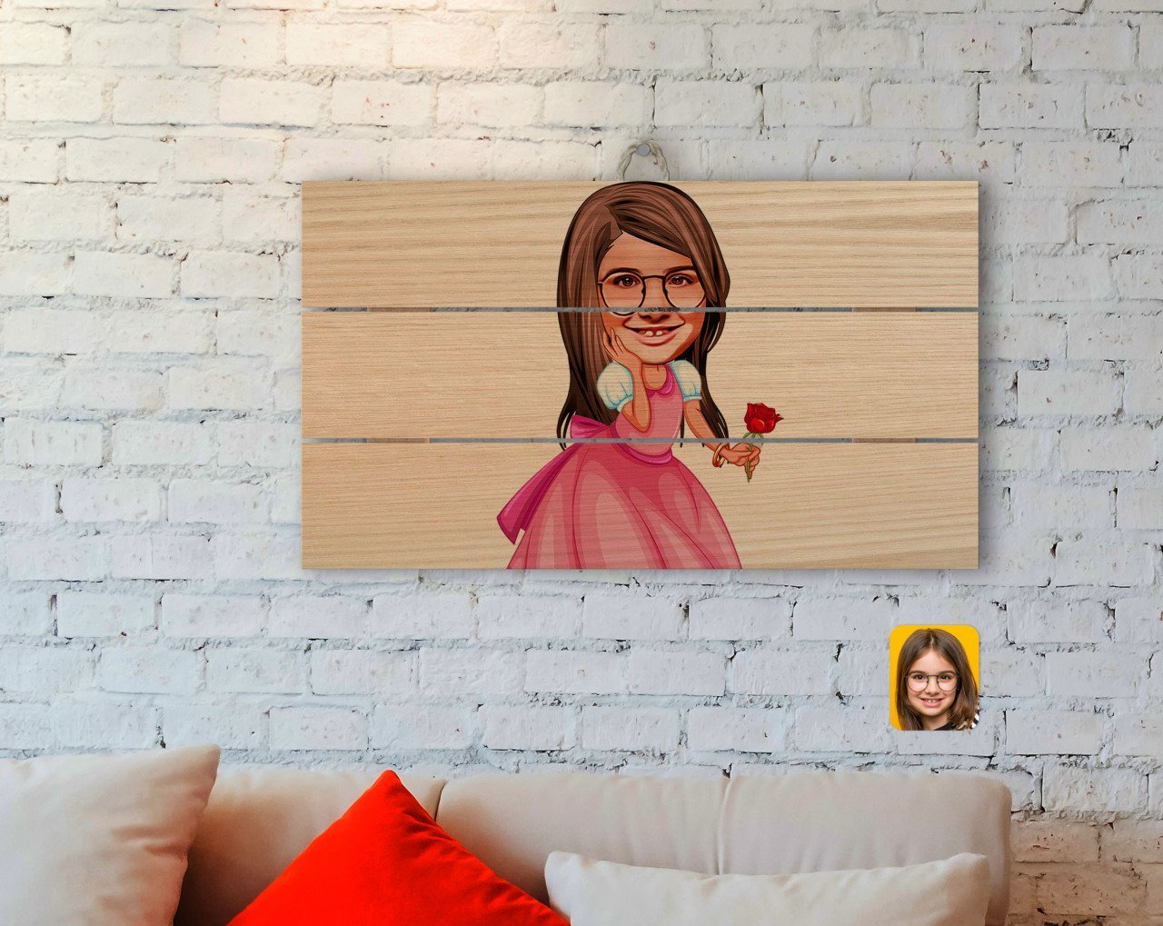 Kişiye Özel Kız Çocuk Prenses Karikatürlü Otantik Ahşap Palet Tablo-2