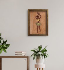 BK Home African Woman Tasarımlı Doğal Masif Ahşap Çerçeveli Tablo 45x65cm-1