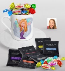 Kişiye Özel Dünya Güzeli Karikatürlü Türk Kahvesi Fincanı Selamlique Karışık Türk Kahvesi ve Haribo Şeker Hediye Seti-1