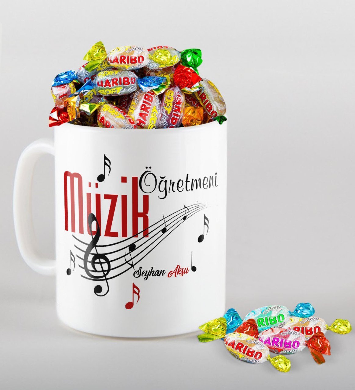 Kişiye Özel Müzik Öğretmeni Kupa ve Haribo Şeker Hediye Seti
