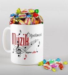 Kişiye Özel Müzik Öğretmeni Kupa ve Haribo Şeker Hediye Seti