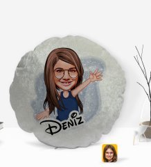 Kişiye Özel İsimli Kız Çocuk Karikatürlü Yuvarlak Dekoratif Kırlent Yastık-4
