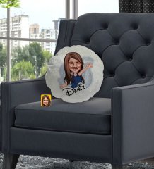 Kişiye Özel İsimli Kız Çocuk Karikatürlü Yuvarlak Dekoratif Kırlent Yastık-4