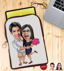 Kişiye Özel Sevgililer Karikatürlü Taşınabilir Koruyucu Tablet Kılıfı & Organizer Çanta - Bordo-108