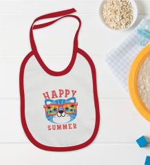 BK Kids Happy Summer Tasarımlı Kırmızı Bebek Mama Önlüğü-1