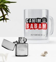 Kişiye Özel Canım Babam Cam Kupa Bardak Benzinli Çakmak Seti-6