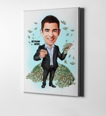 Kişiye Özel Bay Bankacı Karikatür Kanvas Tablo (50 x 70 cm.) 2