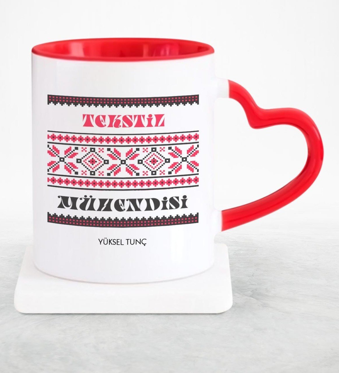 Kişiye Özel Mesleki Tekstil Mühendisi Kırmızı Kalpli Kupa Bardak - 1